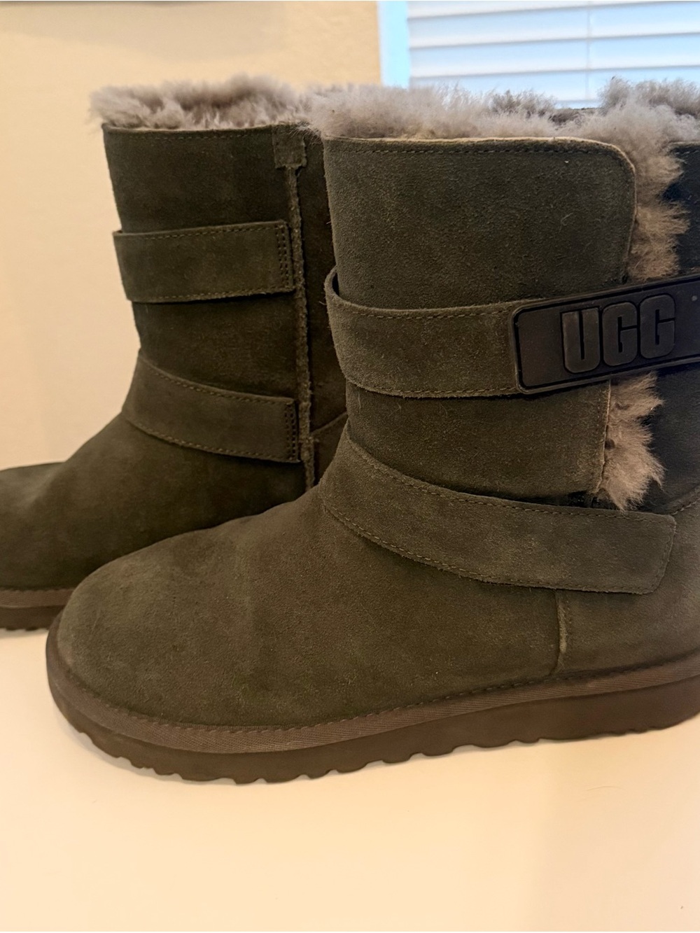 UGG Olive Green Suede Short Shearling Boots